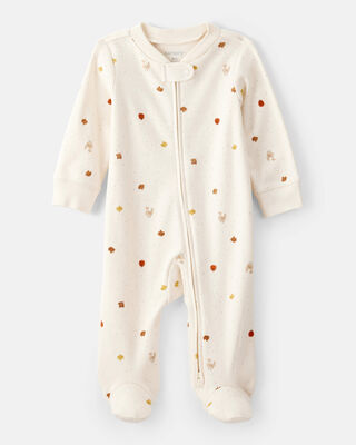 Baby Thanksgiving Print 100% Cotton Long-Sleeve 2-Way Zip Sleep & Play Pajamas - White