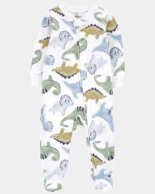 Baby Boy Dinosaur Print Loose Fit Long-Sleeve Sleep & Play Pajamas - White
