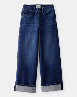 Kid Rigid Mid Rise Cuffed Wide Leg Jeans - Dark Wash