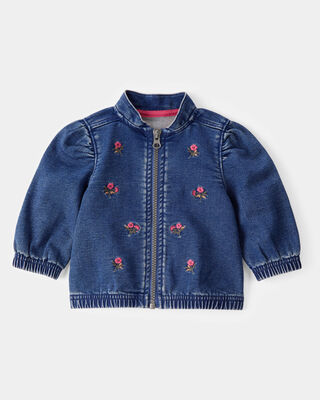 Baby Floral Denim Embroidery Zip-Up Jacket - Utility Blue Wash