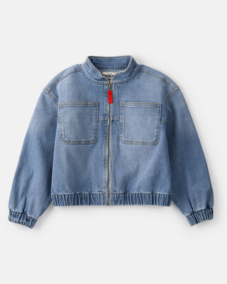 Girls Zip-Up Long-Sleeve Denim Jacket - Light Wash
