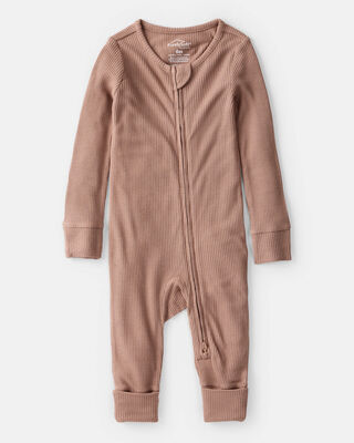Baby Solid PurelySoft Long-Sleeve 2-Way Zip Sleep & Play Pajamas - Brown