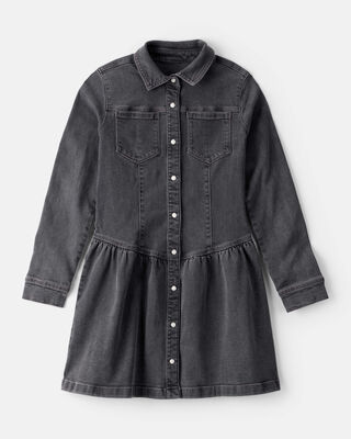 Girls Denim Long-Sleeve Dress - Black