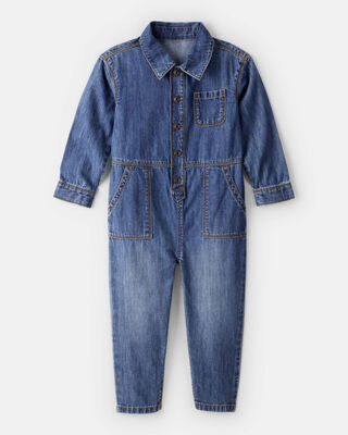 Toddler Denim Long-Sleeve Jumpsuit - Blue