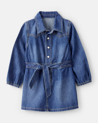 Toddler Girl Cotton Long-Sleeve Denim Dress - Blue