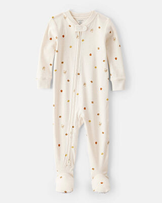 Baby Thanksgiving Print 100% Cotton Long-Sleeve 2-Way Zip Footed 1-Piece Pajamas - Ivory