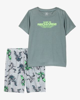 Boys Gaming Print Loose Fit 2-Piece Pajamas - Green/Grey