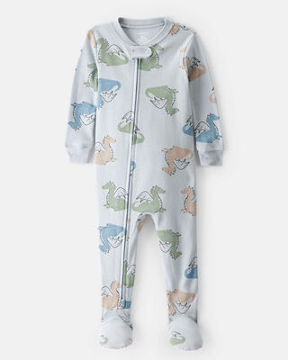 Toddler Boy Dragon 100% Cotton Long-Sleeve 1-Piece Pajamas - Blue