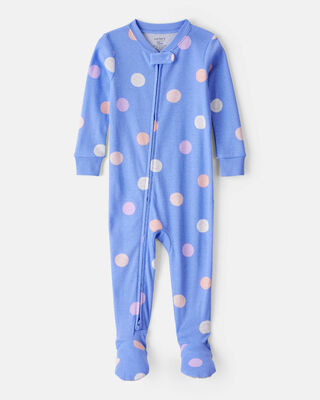 Toddler Girl Smiley Face 100% Cotton Long-Sleeve Snug Fit 1-Piece Pajamas - Blue