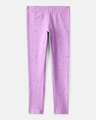 Girls Heart Print Cotton Pull-On Stretch Leggings - Purple