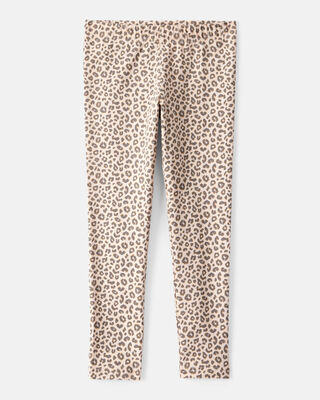 Girls Cotton Leopard Stretch Leggings - Brown