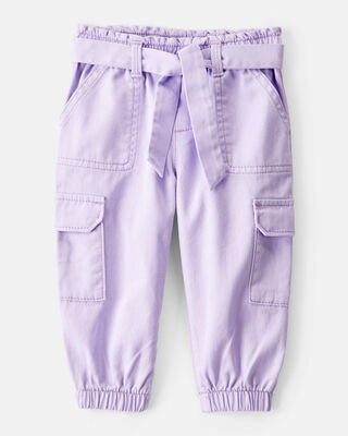 Baby Girl Cotton Cargo Joggers - Purple