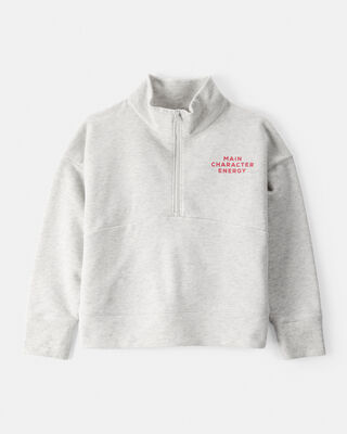 Girls Main Character Energy Quarter-Zip Pullover Sweatshirt - Grey