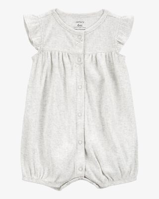 Baby Girl Cotton Rib Short-Sleeve Romper - Grey