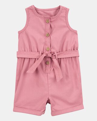 Baby Girl Sleeveless Canvas Romper -Pink