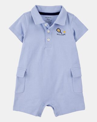 Baby Pickleball Cotton Romper - Blue