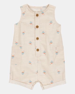 Baby Boy Button-Front Sunset Print Sleeveless Romper - Tan