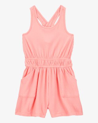 Kid Ribbed Textured Romper - Coral
