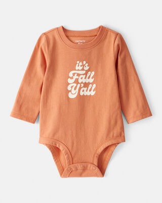 Baby Its Fall Y'all Cotton Long-Sleeve Graphic Bodysuit - Orange