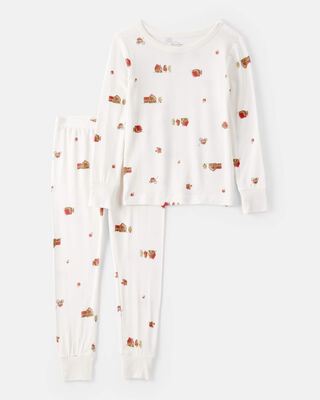 Kid Barn Print PurelySoft Long-Sleeve 2-Piece Pajamas - Ivory