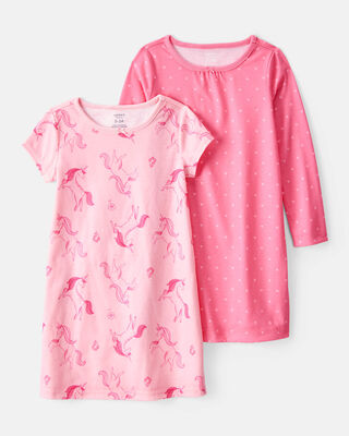 Girls 2-Pack Unicorn Hearts Nightgowns - Pink