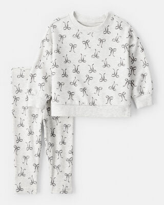 Baby Girl Bow Print Long-Sleeve Tee & Pant Set - Grey