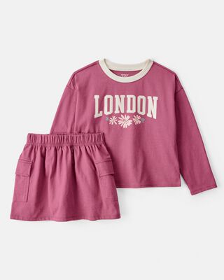 Girls 2-Piece London Short-Sleeve Top & Skort Set - Pink