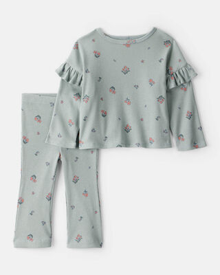 Baby Girl 2-Piece Floral Cotton Long-Sleeve Tee & Pant Set - Green