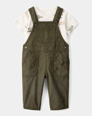 Baby 2-Piece Team Champ Tee & Overall Set - Ivory/Olive
