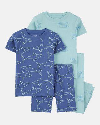 Baby Boy 4-Piece Shark Surfboard 100% Snug Fit Cotton Pajamas - Blue