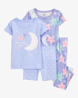 Baby Girl 4-Piece Moon 100% Snug Fit Cotton Pajamas - Purple