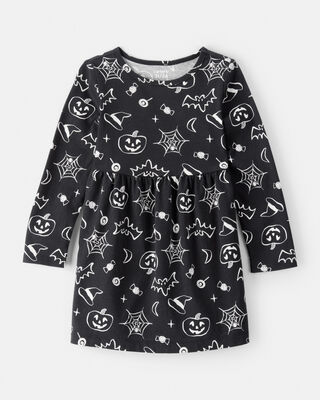 Toddler Halloween Spooky Print Dress - Black