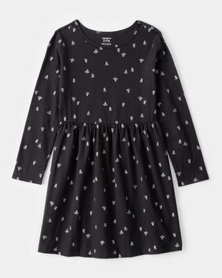 Girls Halloween Ghost Long-Sleeve Dress - Black