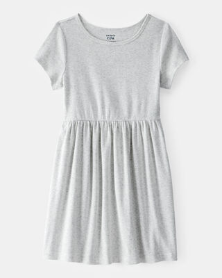 Girls Ribbed Short-Sleeve Dress - Grey