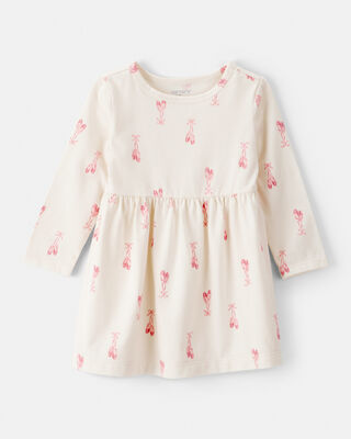 Baby Girl Ballet Slipper Print Long-Sleeve Dress - Ivory
