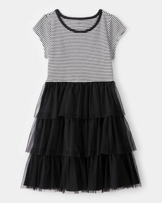 Kid Halloween Striped Tiered Tulle Dress - Black