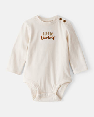 Baby Little Turkey Cotton Long-Sleeve Graphic Bodysuit - White