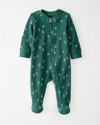 Baby Organic Cotton Waffle Knit Sleep & Play Pajamas in Christmas Tree Print