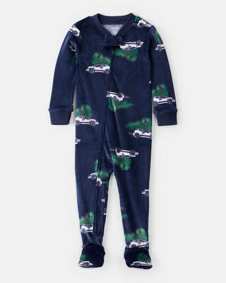 Baby Boy Christmas Cars DreamPlush Long-Sleeve Snug Fit 1-Piece Pajamas - Navy