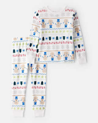 Baby Snowman Fair Isle 100% Cotton Long-Sleeve Snug Fit 2-Piece Pajamas - White