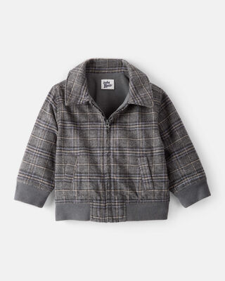 Baby Boy Plaid Long-Sleeve Zip-Up Fashion Jacket - Grey
