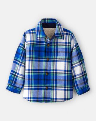 Toddler Boy Plaid Sherpa Lined Fashion Jacket - Blue