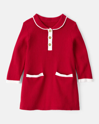 Baby Girl Cotton Long-Sleeve Occasion Dress - Red