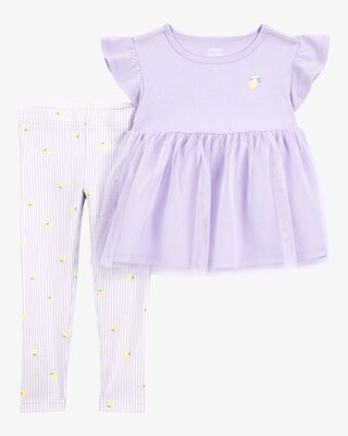 Toddler 2-Piece Lemon Tulle Top & Legging Set - Purple