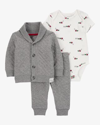 Baby 3-Piece Train Quilted Little Jacket Set