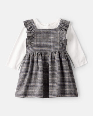 Baby Girl 2-Piece Plaid Long-Sleeve Dress Set