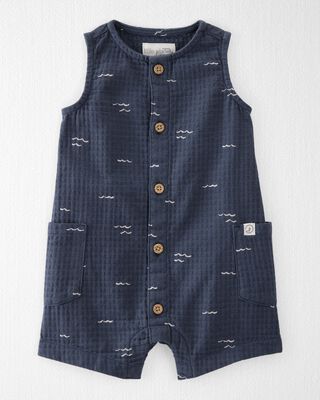 Baby Textured Organic Cotton Romper in Waves