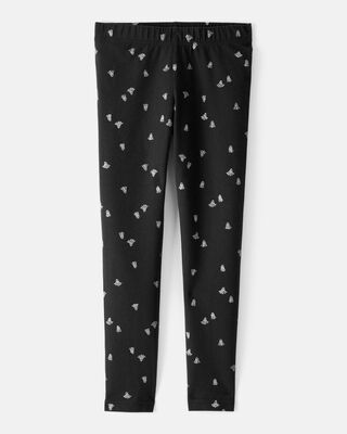 Girls Cotton Halloween Ghost Stretch Leggings - Black