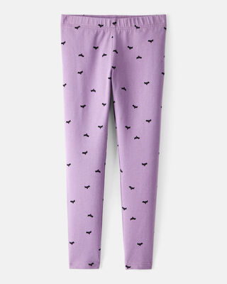 Girls Cotton Halloween Bat Stretch Leggings - Purple