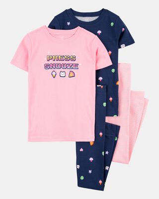 Girls 4-Piece Gamer Cotton Pajamas